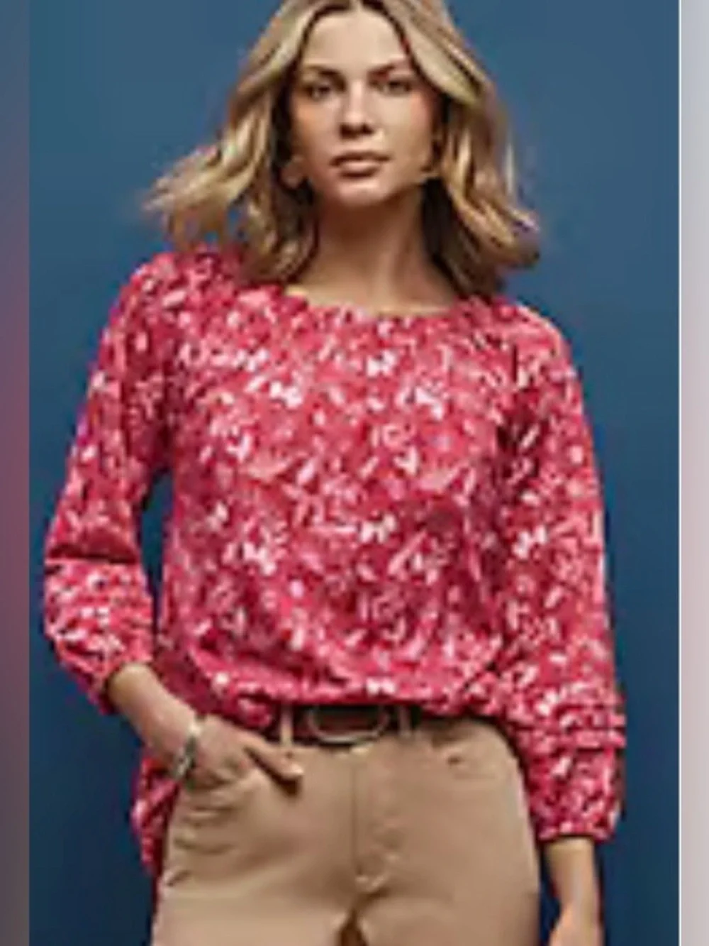 J. Jill Floral Boho Blouse Pink & Red Lightweight Casual Top Sz M - Picture 3 of 12